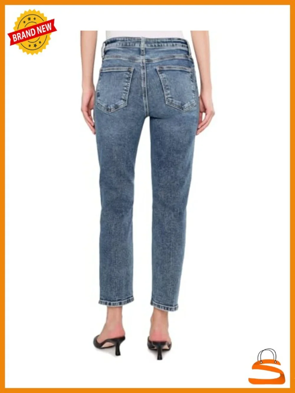 High Rise Straight Leg Mom Jeans - Cotton Blend Stretch